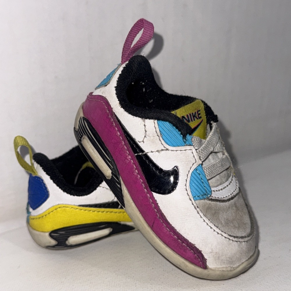 Nike Air Max 90 SE CB White Mismatch Crib Shoes Retro Colorblock Sneakers Sz 3C